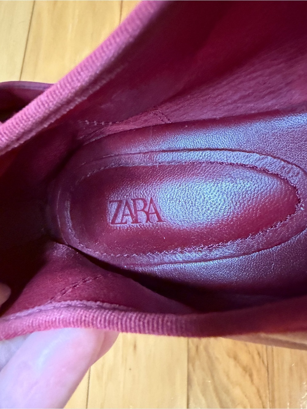 Zara Wine Red Leather Ballet Flats with Elastic Crossover Strap - Picture 8 of 11